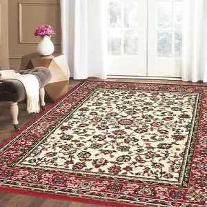 Red and Cream Traditional Floral Rug - Texas