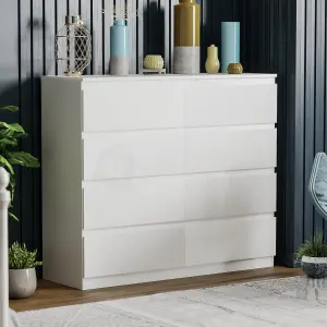 Vida Designs Denver White 8 Drawer Chest (H)955mm (W)1200mm (D)400mm