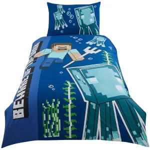 Minecraft Glow In The Dark Duvet Cover Set Blue/Green (Single)