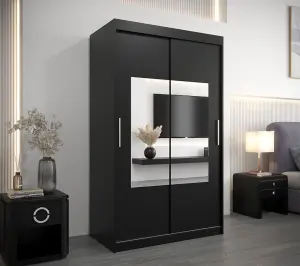 Chic Torino Mirrored Sliding Door Wardrobe (H)2000mm  (W)1200mm (D)620mm - Stylish Storage in Black Matt