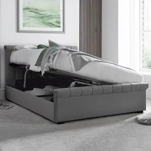 Ascot Grey Upholstered Sleigh Ottoman - Double Bed Frame Only