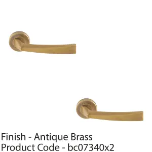 2 PACK - Premium Geometric Slim Door Handle Set - Antique Bass Designer Lever Round Rose