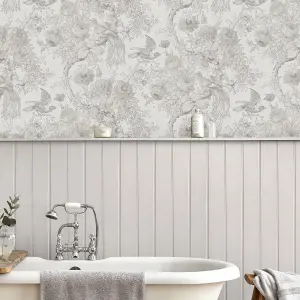 Laura Ashley Birtle Dove Grey Floral Smooth Wallpaper Sample