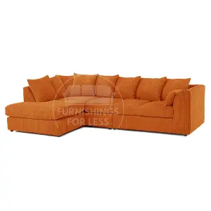 Luxor Orange Jumbo Cord Large 5 Seater Corner Sofa Long Left Hand Facing