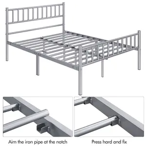 Yaheetech Silver 4ft6 Double Metal Bed Frame with Slatted Headboard and Footboard