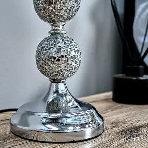 ValueLights Harmony Pair of Modern Decorative Chrome and Mosaic Crackle Glass Table Lamps with Black Shade