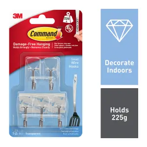 3M Command Small Clear Wire hook (Holds)230g, Pack of 5