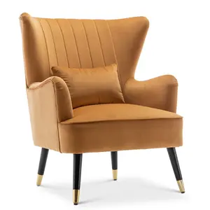 Velvet Gold Camila Accent Wingback Chair with Footstool