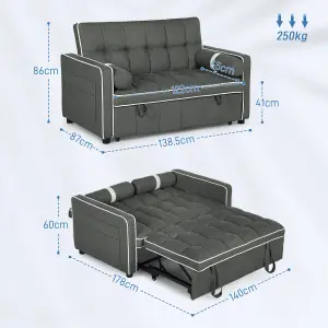 HOMCOM 2 Seater Pull Out Sofa Bed with Adjustable Backrest, Charcoal Grey