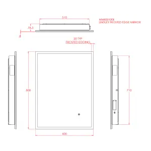 Croydex Lindley Rectangular Wall-mounted Bathroom Illuminated mirror (H)80cm (W)60cm