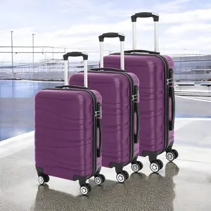 LUGGIT 3 Pcs Travel Lightweight Trolley Luggage Suitcase Set of 3 Sizes, ABS Shell - Wavy Line Purplish Red