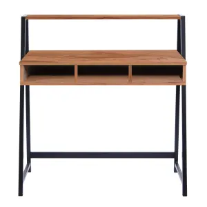 Nautilus Designs Walnut Computer Desk with Black Frame & Upper Storage Shelf