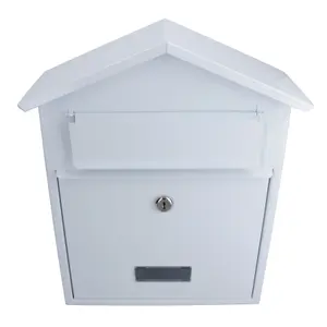 Letter Post Mail Box Metal White Wall Door Gate Fence Garden House Lockable