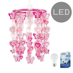 ValueLights Pink Ceiling Pendant Droplets Shade and B22 GLS LED 6W Warm White 3000K Bulb