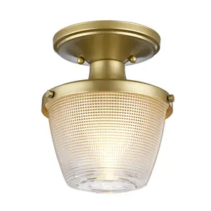 1 Bulb Flush Light IP44 Painted Natural Brass LED E27 60W Bulb