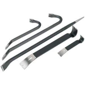 5 Piece Wrecking Bar Set - Flat & Hex Steel Pry Bars - Chisel & Swan Neck Bars