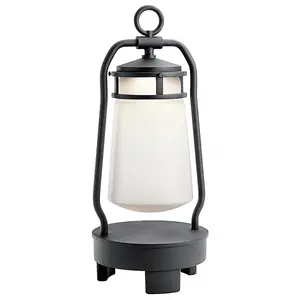 Elstead Lyndon Integrated LED Outdoor Portable Bluetooth Speaker Lantern, UK Plug, Textured Black, IP44