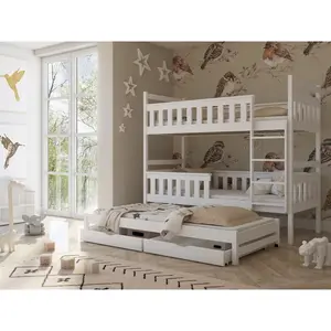 Areli Single (3') Bunk Bed and Mattress with Trundle White / Right