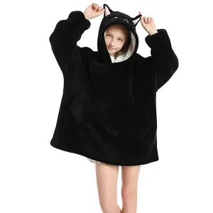 Black Cat Oversized Kids Blanket Hoodie