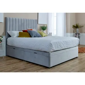 Sophia Divan Ottoman Plush Bed Frame With Lined Headboard - Silver