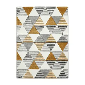 Grey Yellow Modern Geometric Easy To Clean Rug For Dining Room-120cm X 170cm