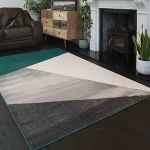 Emerald Green Grey Super Soft Abstract Geometric Area Rug 120x170cm