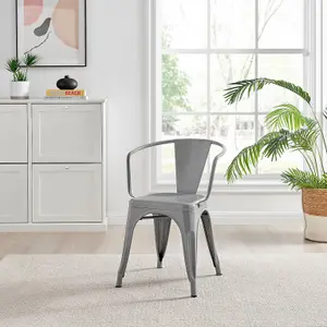 Furniturebox Set of 2 Grey Colton Tolix Style Stackable Industrial Metal Dining Chair with Arms