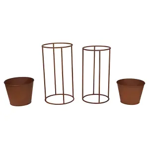 URBN-GARDEN 40cm Height Round 2pcs Outdoor Rustic Metal Plant Stand Flower Pot Holder Garden Decor