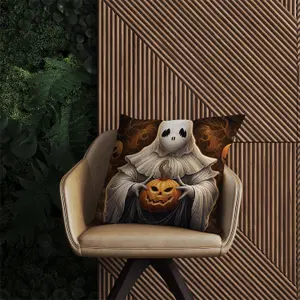 Spooky White Ghost Holding Pumpkin Outdoor Cushion 60cm x 60cm