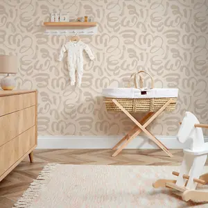 Squiggle Wallpaper In Grey on Beige