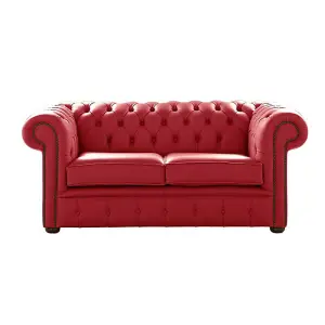 Chesterfield 2 Seater Shelly Cherry Leather Sofa Settee Bespoke In Classic Style