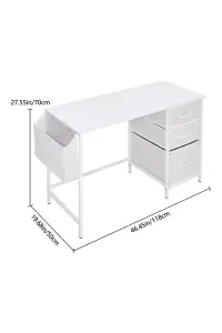 Freestanding Computer Desk with 3 Fabric Drawers and Storage Bag in White