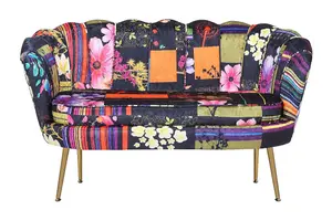 2 Seater Loveseat Small Sofa in Black Patchwork Fabric