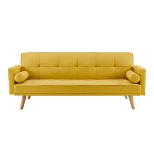 DISCONTINUED Sarnia Sofa Bed Tufted Design Linen Fabric With Bolster Cushions, Mustard Linen