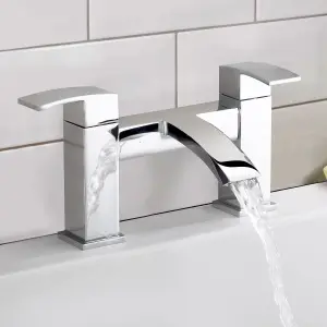 Chrome Lucia Waterfall Basin & Bath Filler Tap Pack Including Bath Waste