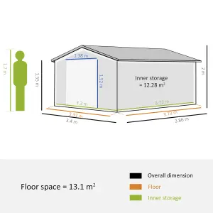 Outsunny 13 X 11ft Outdoor Garden Storage Shed 2 Doors Galvanised Metal Grey