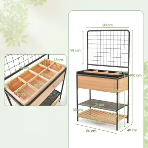 Costway Raised Garden Bed with Trellis Elevated Wood Planter Box W/ Grid Divider