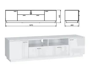 Large TV Unit 167cm Cabinet Entertainment Media Stand White Gloss Open Shelf Drawer Modern Sol