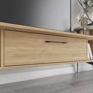 Decortie Ada Modern TV Unit Multimedia Centre Oak White Marble Effect with Storage TV Cabinet 188cm