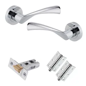 XFORT Polished Chrome Warped Lever On Rose Latch Pack, Complete Latch Set