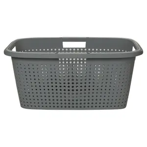 Plastic Laundry Basket with Handles Grey