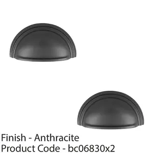 2 PACK - Victorian Cup Handle - Anthracite 76mm Centres Solid Brass Shaker Drawer Pull