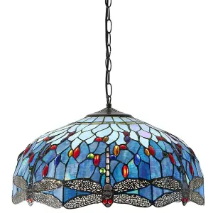 Tiffany Glass Hanging Ceiling Pendant Light Blue Dragonfly 3 Lamp Shade i00110