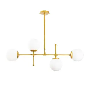 Luminosa Model 8 Deco 4-Light Globe Ceiling Lamp Golden Linear