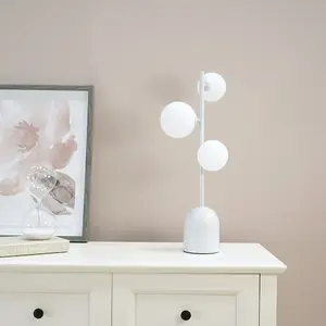 ValueLights Marlow Oyster Grey 3 Way Bedside Table Lamp with Glass Globe Lampshade - LED Bulbs Included