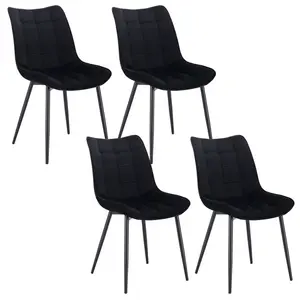 Set Of 4 Dining Room Chairs Kitchen Chair Cushioned Chair Design Chair With Backrests With Fabric Seat And Metal Frame Black