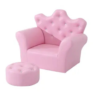 HOMCOM 2 PCS Kids Sofa and Ottoman Child Size Armchair for Girls Age 3 -5 Pink