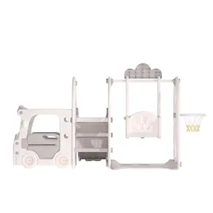 3 in 1 White Toddler Slide and Swing Set Play Set with Basketball Hoop W 2160 x D 1710 x H 1150 mm