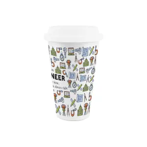 Engineer Ceramic Travel Mug - Novelty Tradies Gifts/New Job Presents - Double-Walled Insulated Hot/Cold Drinks Cup