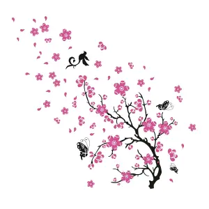 Walplus Blossom Flower Transparent Pink Wall Sticker Mural Decal Self Adhesive Wallpaper Kids Sticker PVC Black,Red